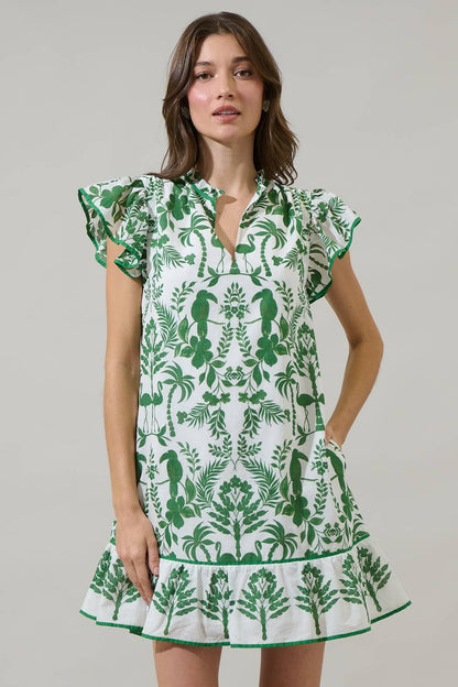 Green & White Mini Shift Dress