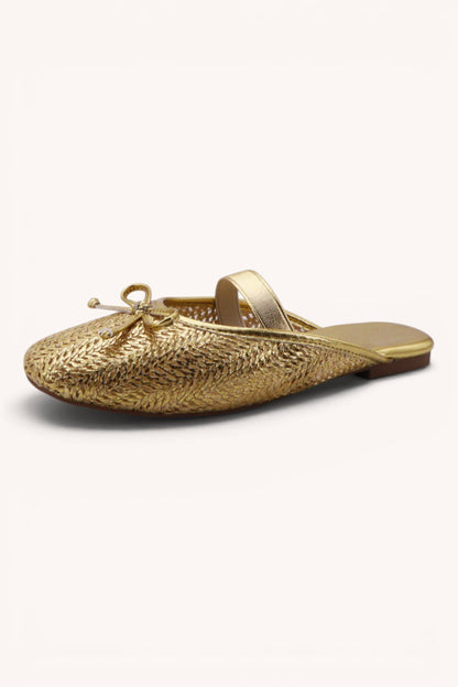 Gold Ballet Flat Mules