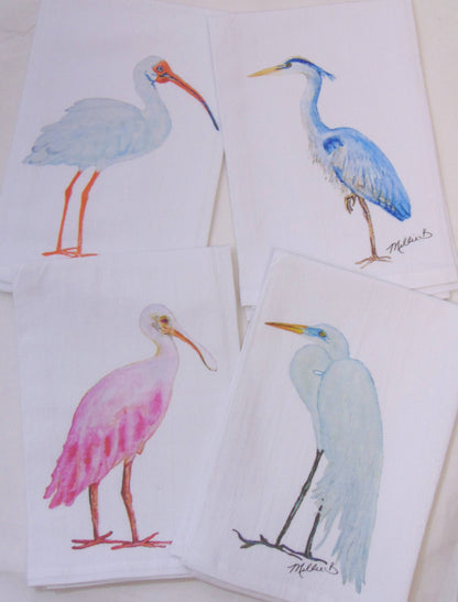 Spoonbill on White Flour Sack Towel