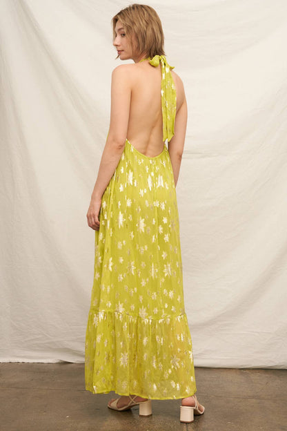 Chartreuse Halter Maxi Dress
