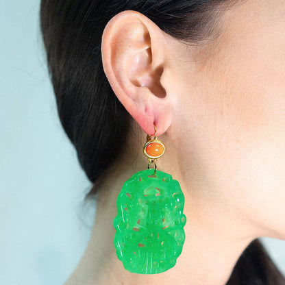 Carved Jade & Coral Earrings