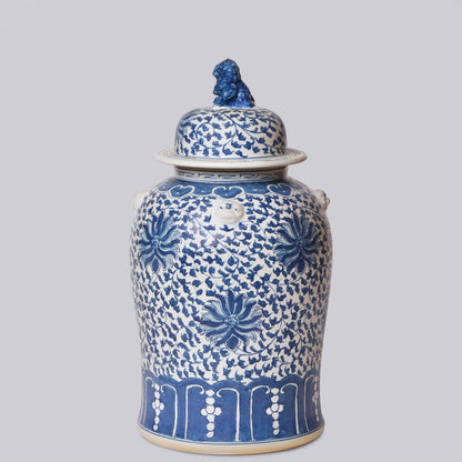 Blue and White Porcelain Scrolling Lotus Rondelle Temple Jar