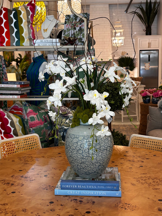 Wild Orchid in Blue & White Antique Pot