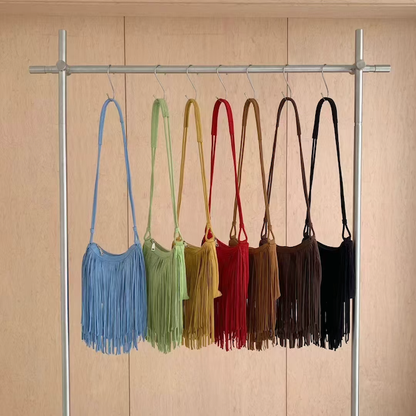 Suede-Like Microfiber Leather Crossbody Bag w/Tassel: 04 Red