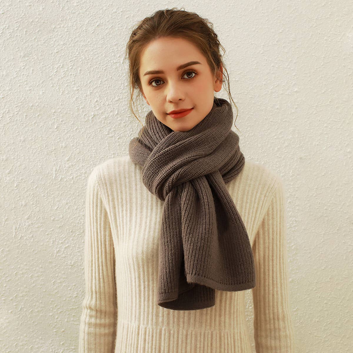 Solid Knit Faux Cashmere Scarf for Women_CWASC0334: Beige / (OS) 1