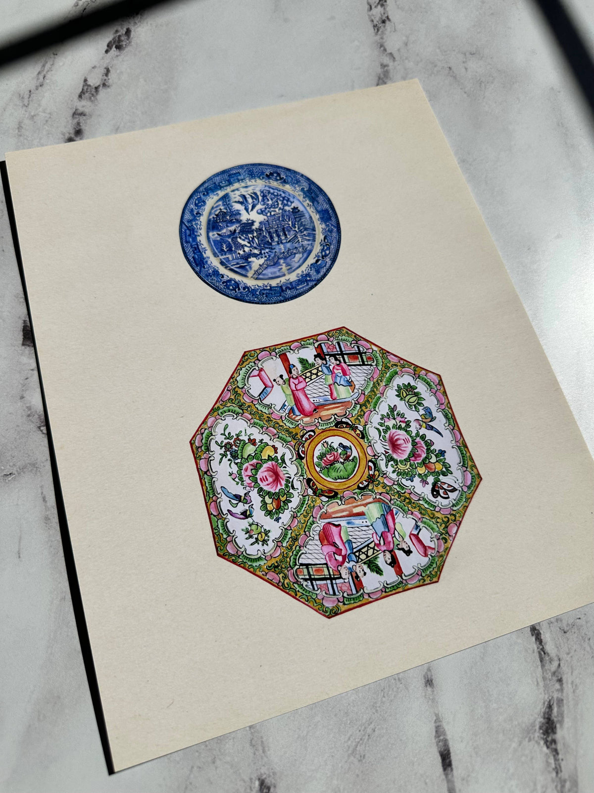 Blue Willow Rose Medallion Plates Wall Art Print: 11x14"