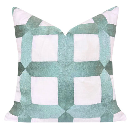 Blue Embroidered Square Lattice 22x22 Pillow