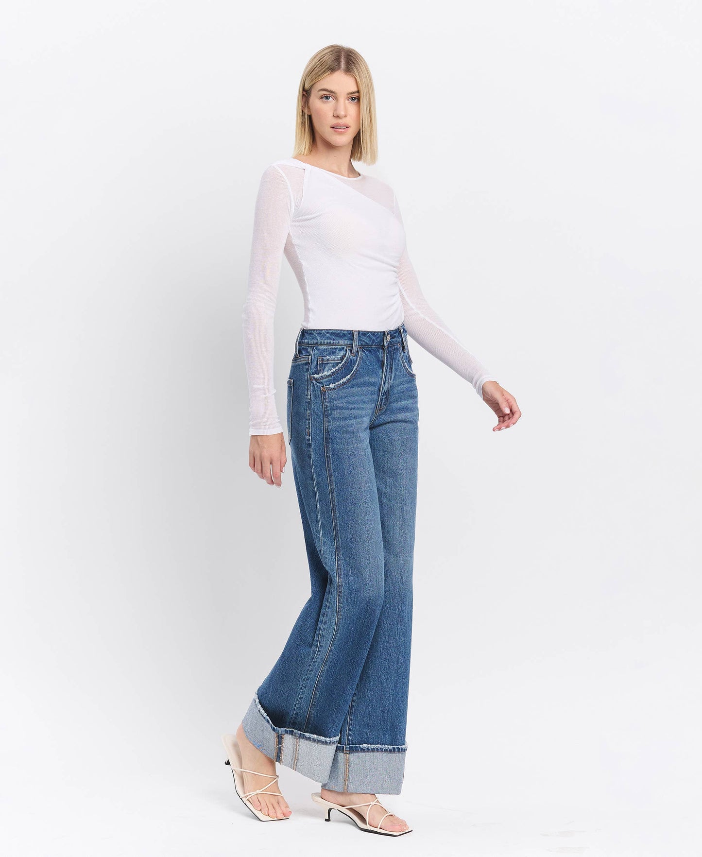 HIGH RISE WIDE CUFF JEANS