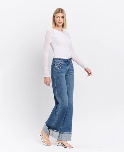 HIGH RISE WIDE CUFF JEANS