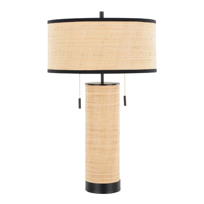 Cylinder Rattan 29" Table Lamp: Black Metal, Natural Rattan