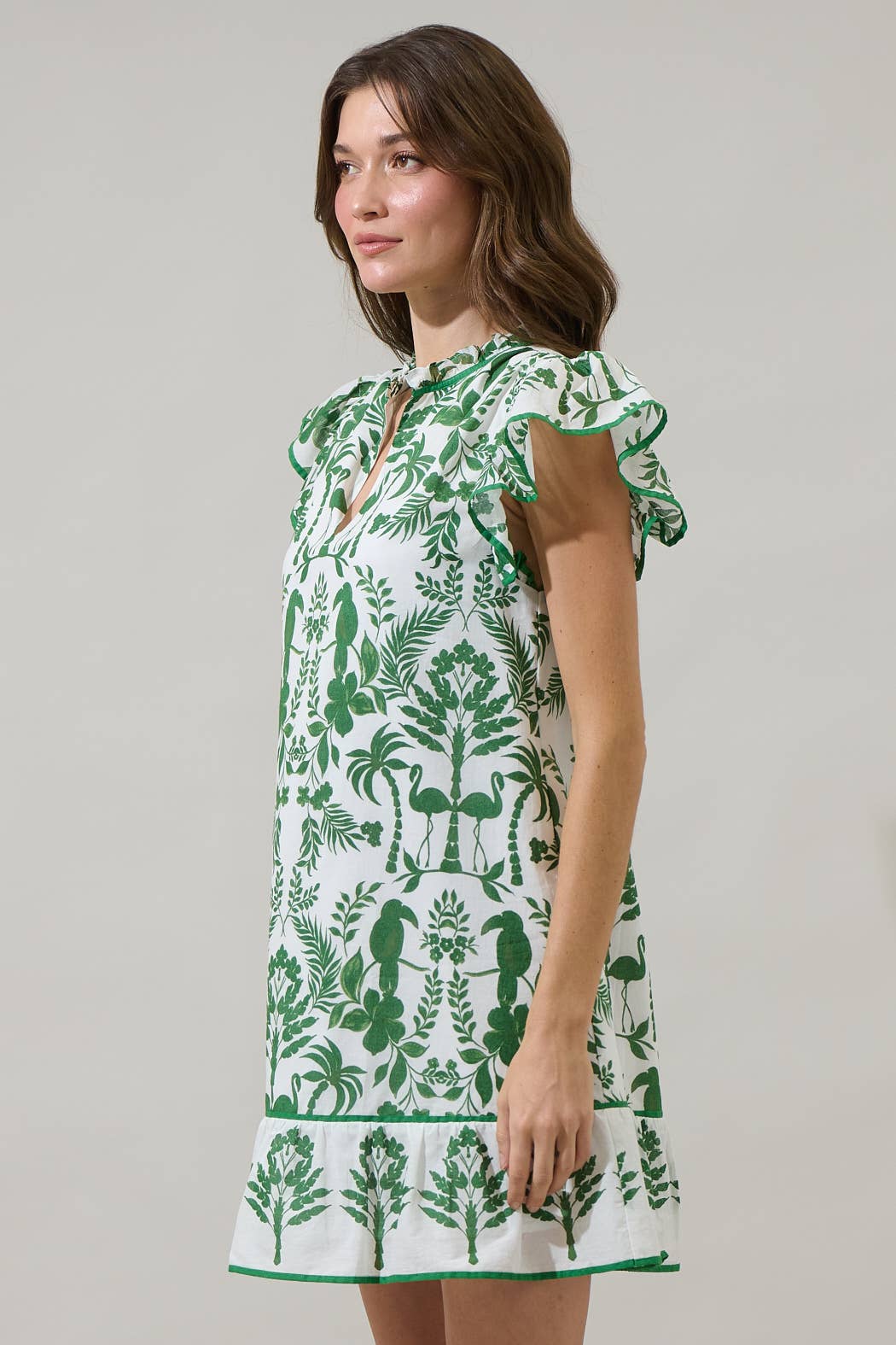 Green & White Mini Shift Dress