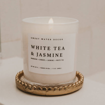 White Tea and Jasmine 11 oz Soy Candle - Home Decor