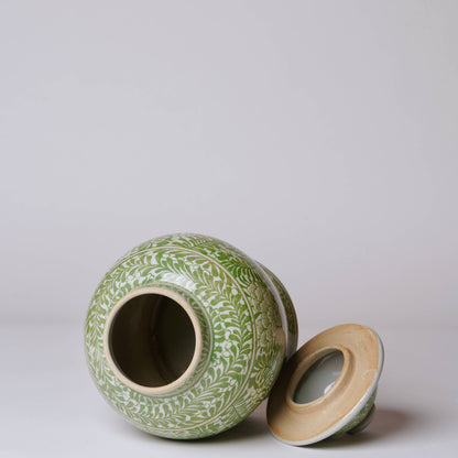 Green and White Country Jar