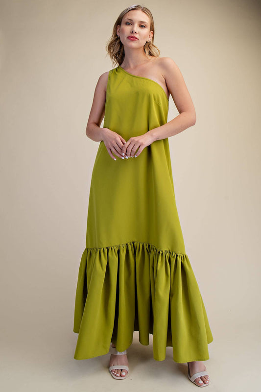 Lime Asymmetrical One Shoulder Dress