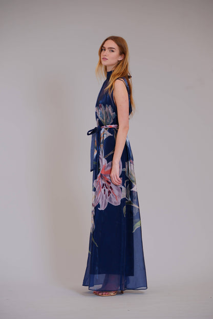 Navy Floral Organza Dress