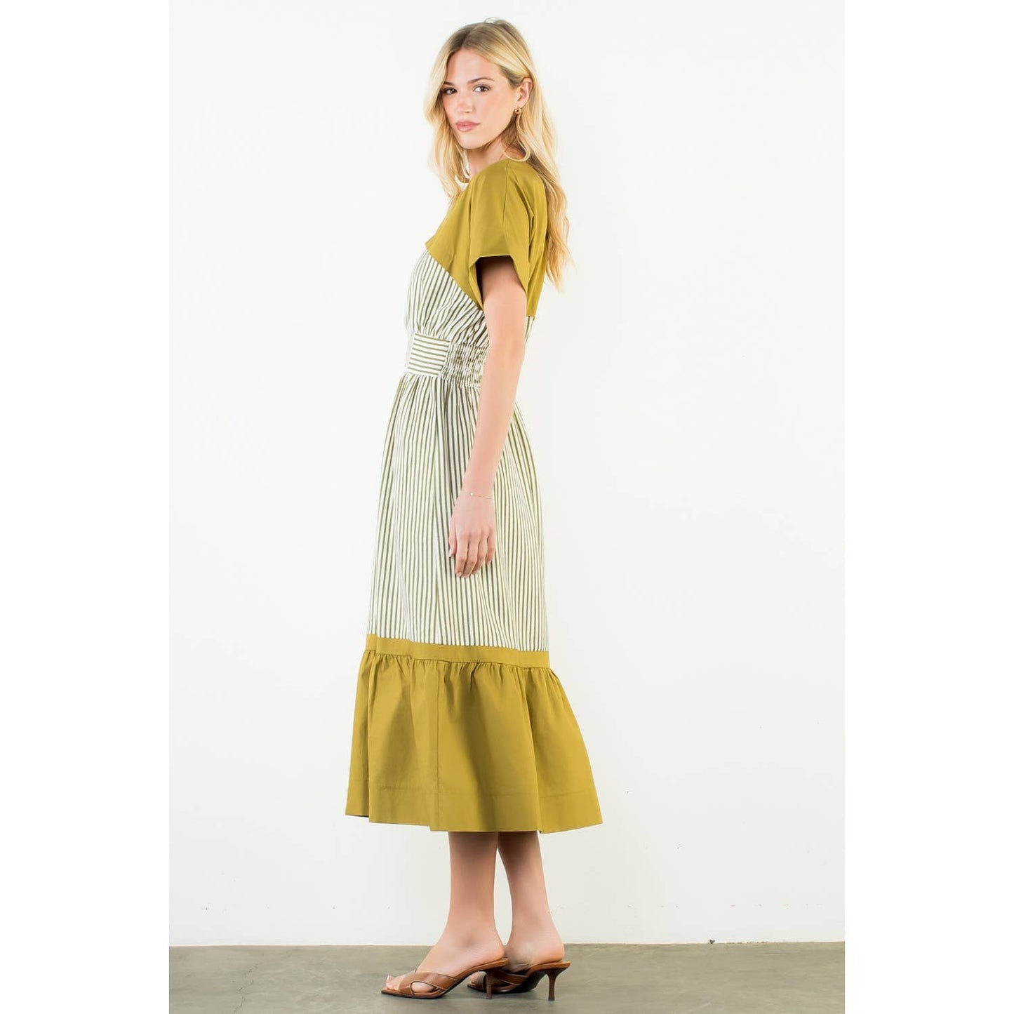Olive Striped Midi Dress