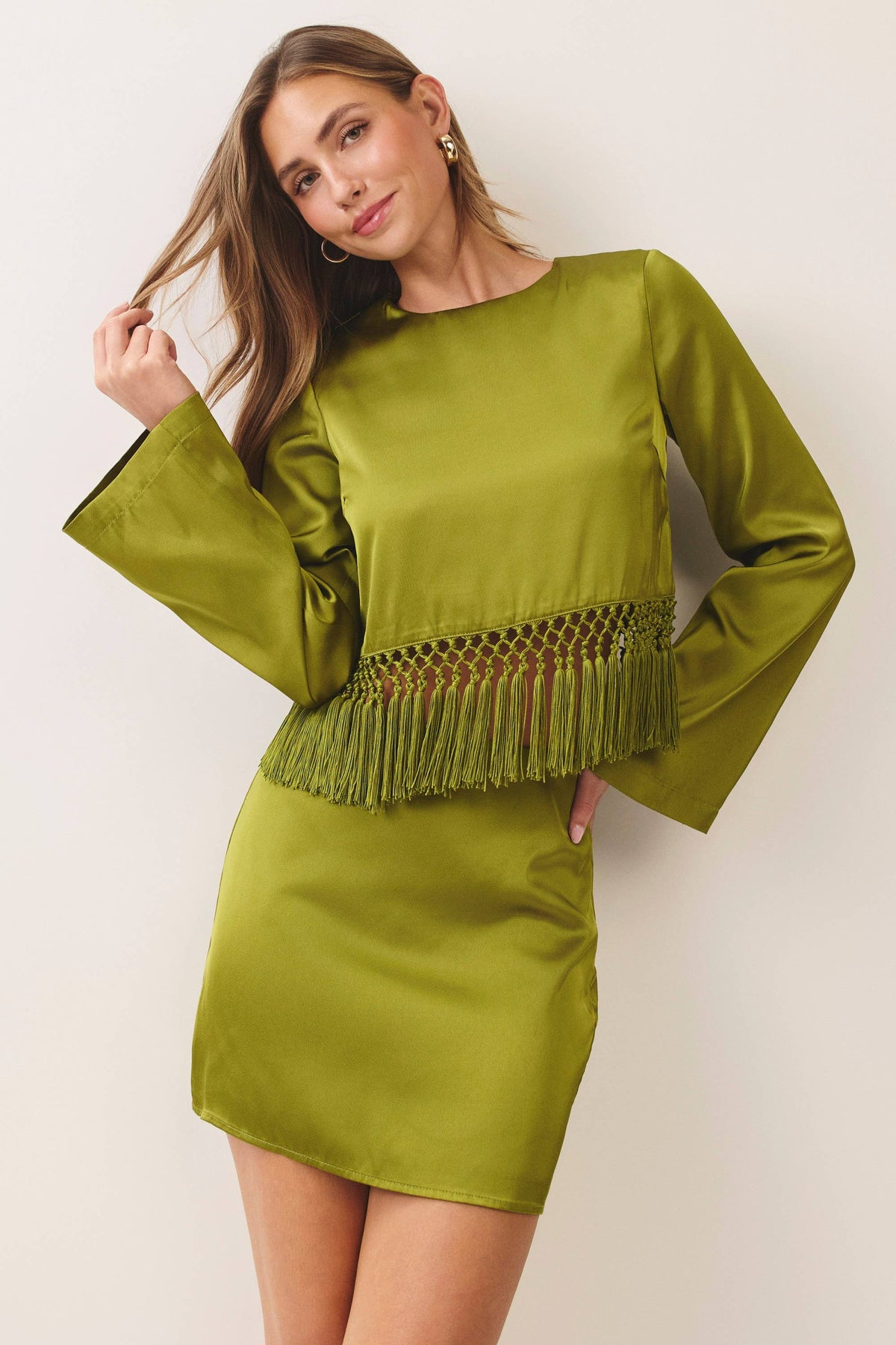 Green Satin fringe Set