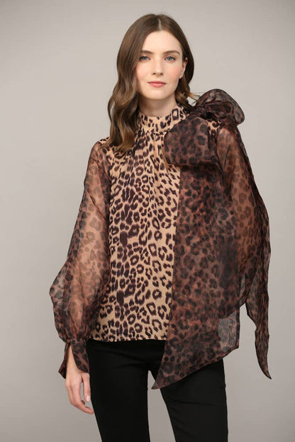 LEOPARD BOW BLOUSE