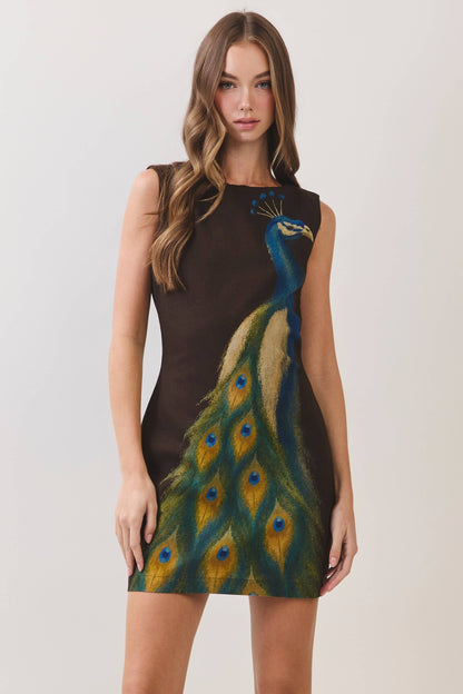 Chocolate Peacock Mini Dress