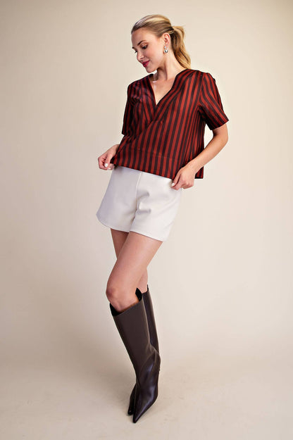V-Neck Stripe Top - Green & Olive