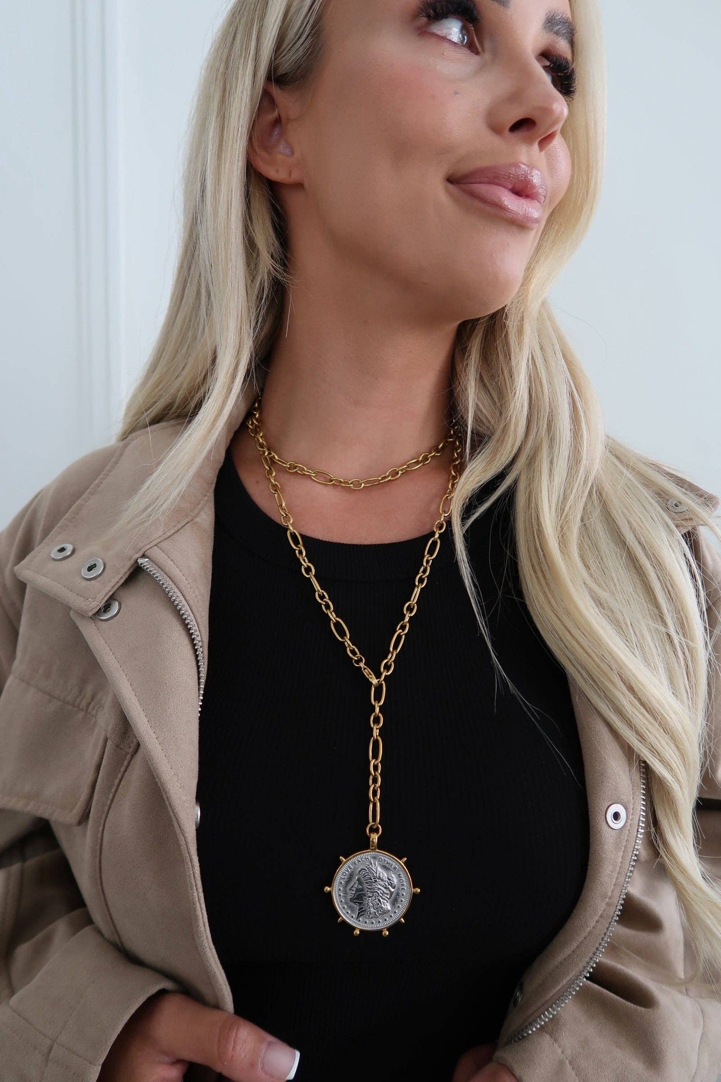 TWO TONED WRAP AROUND COIN NECKLACE