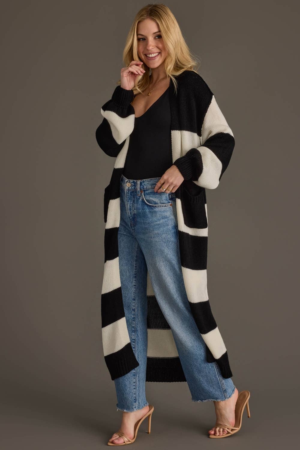 Black & White Striped Duster Cardigan