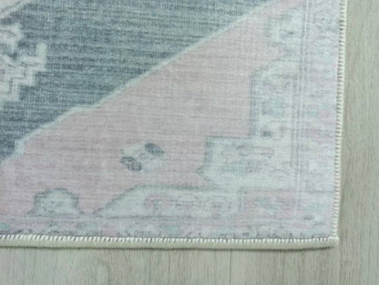 Turkish Rug, Gray Light Pink Ivory Vintage Oushak Geometric Area Rugs