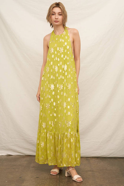 Chartreuse Halter Maxi Dress