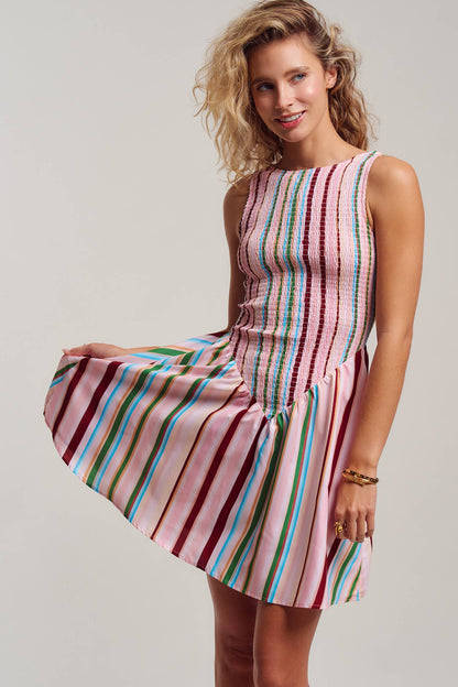 Stripe Smocked Mini Dress