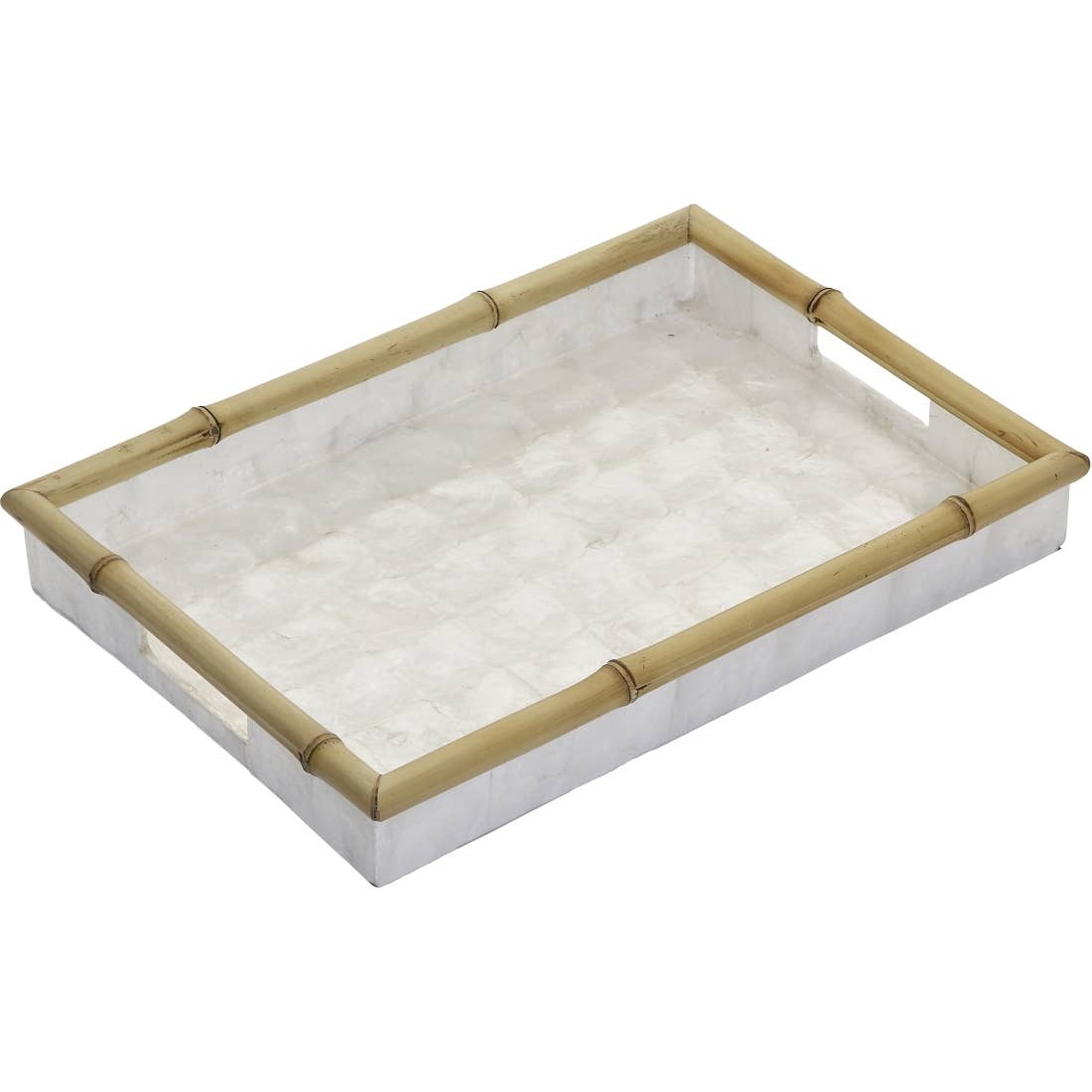 Ivory Capiz Trays With Bamboo Trim. Set of 3