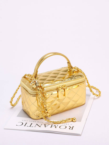 Elegant Gold Quilted Square Box Crossbody Handbag MK2LEC6W10BBG508: Gold
