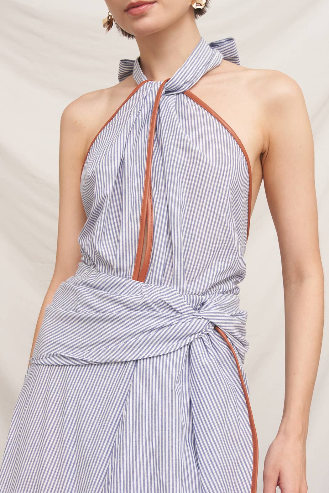 Light Blue Halter Neck Midi Dress
