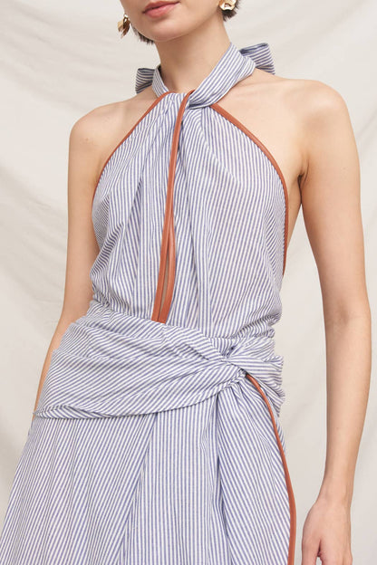Light Blue Halter Neck Midi Dress