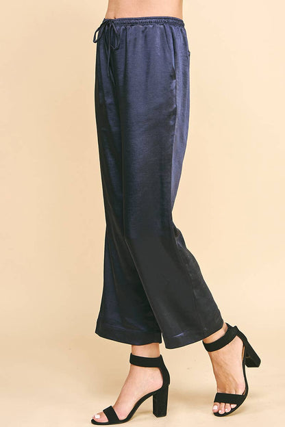 NAVY SATIN PANTS