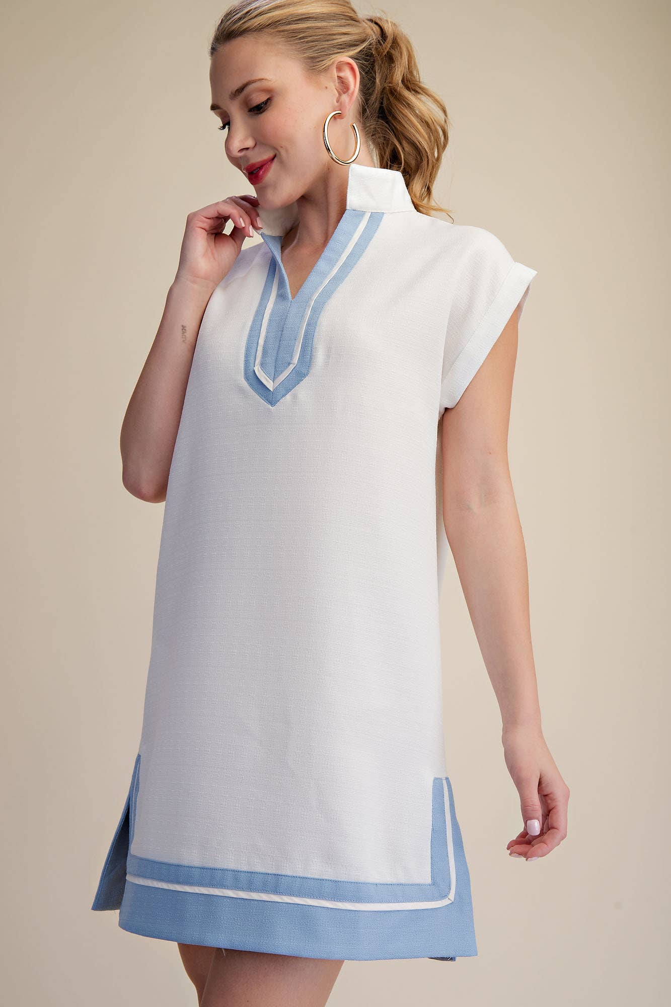Blue & White Peplum Dress
