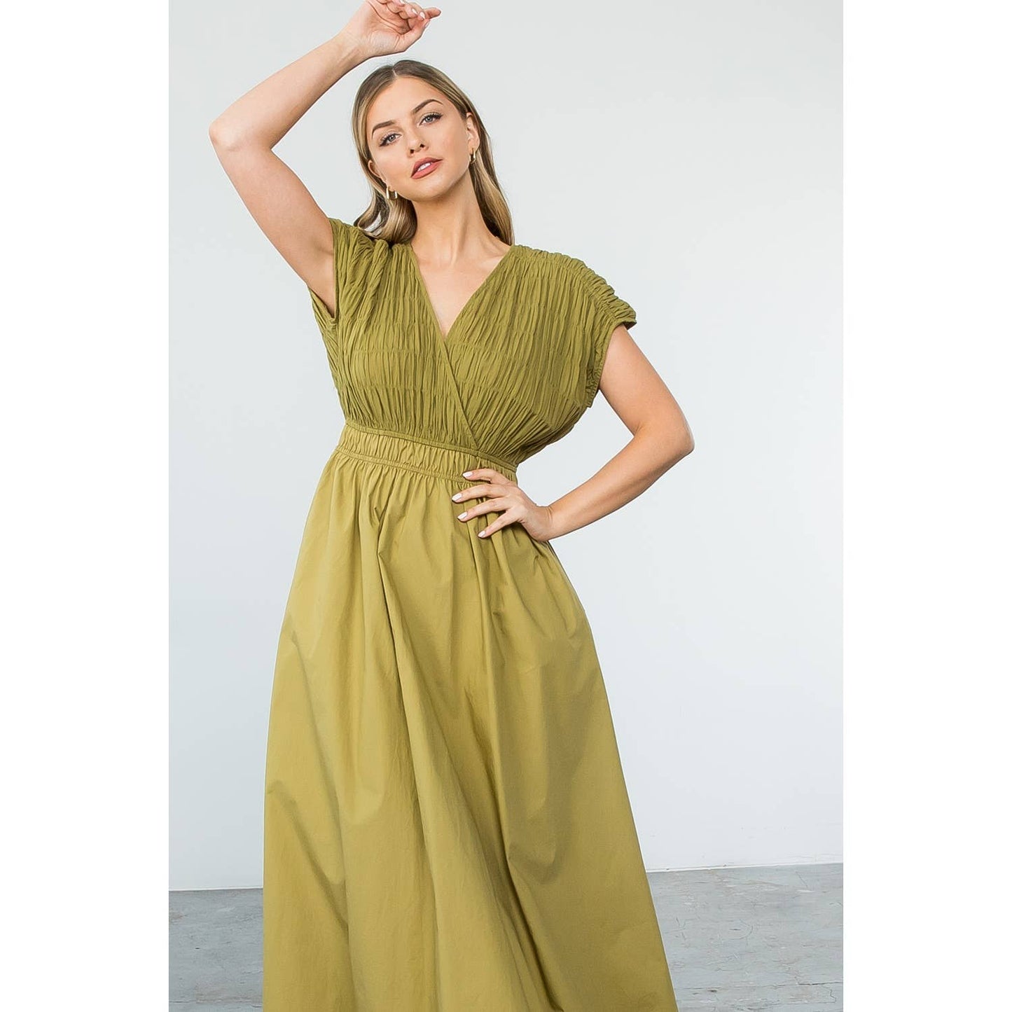 Olive Smocked Maxi Dress