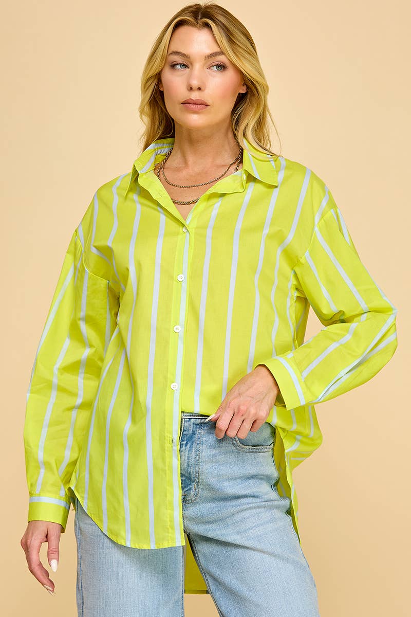 Chartreuse Striped Oxford