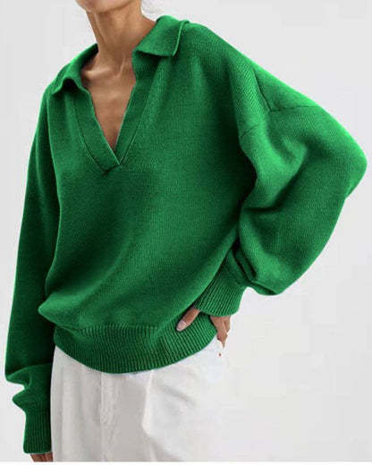 Kelly Green V-Neck Knit Sweater
