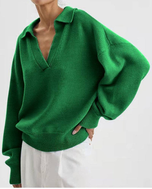 Kelly Green V-Neck Knit Sweater