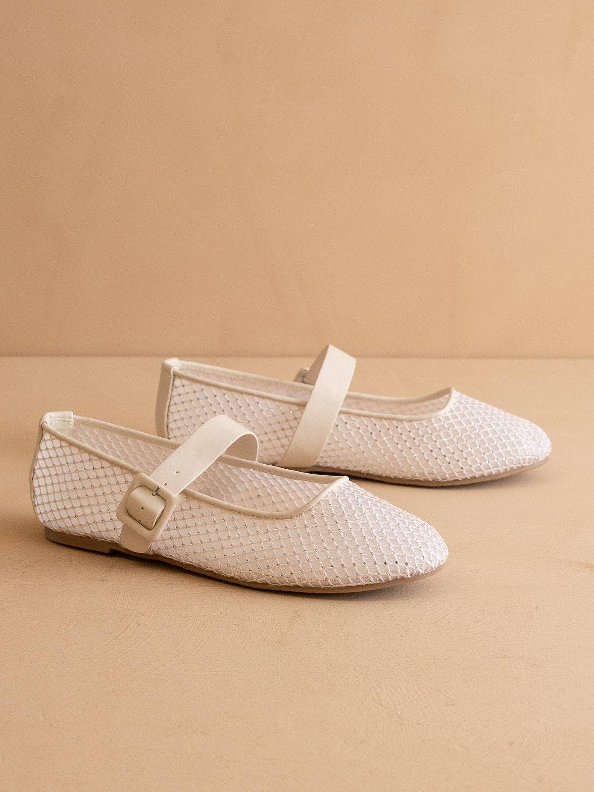 Ivory Gem Embellished Mesh Mary Jane Flat