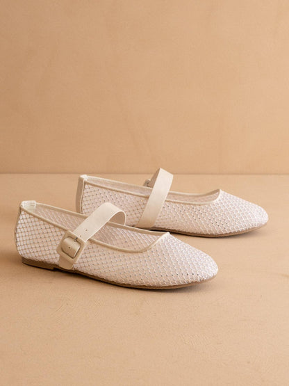 Ivory Gem Embellished Mesh Mary Jane Flat