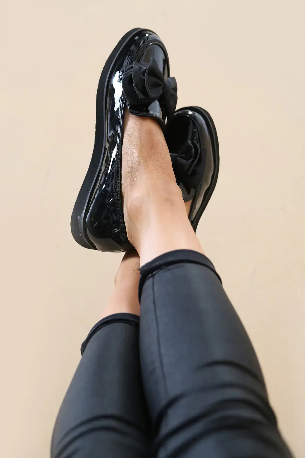 Black Patent Chunky Bow Loafers