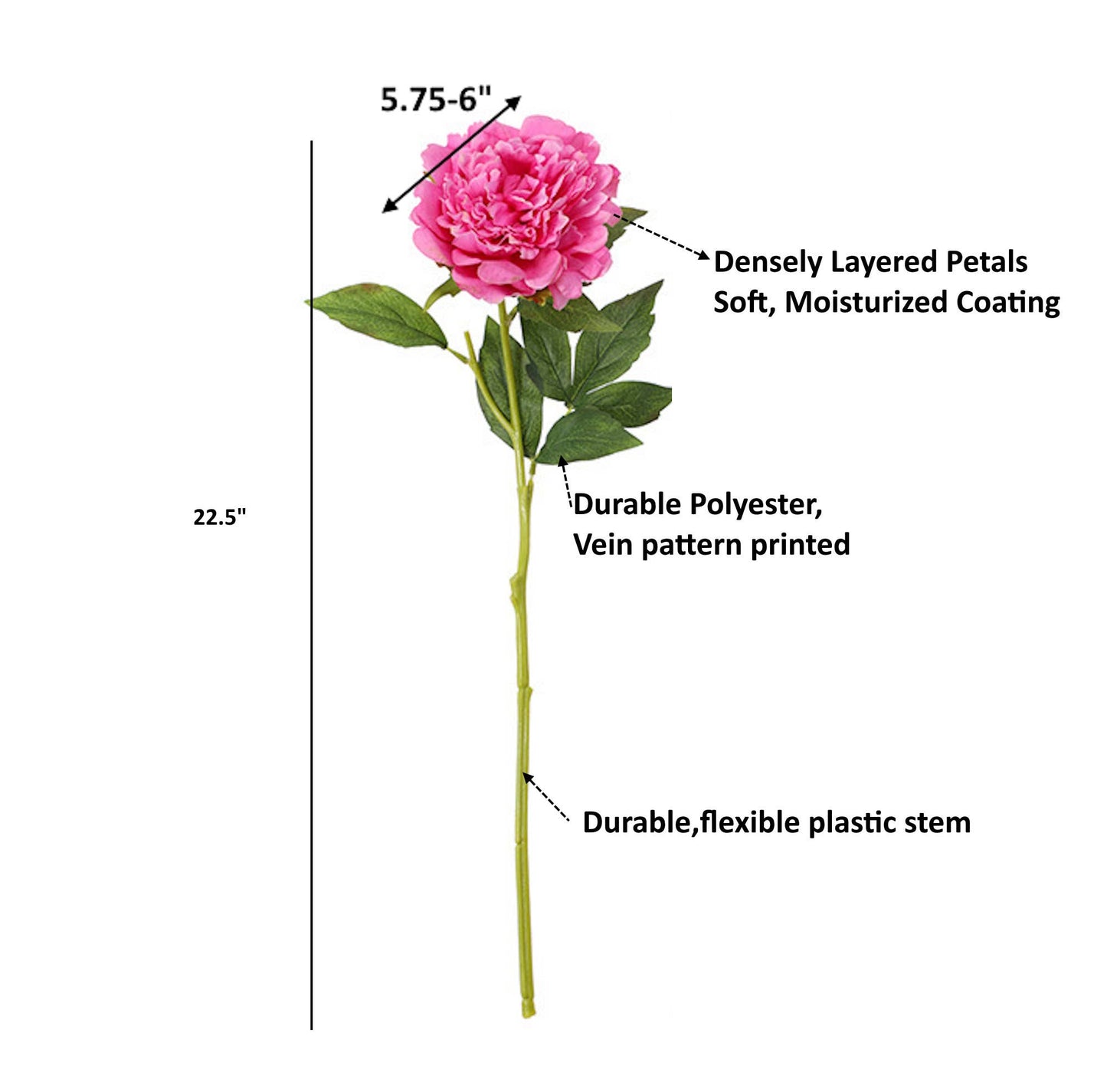 23.5"-Real Touch Moisturized Coating Peony Stem: Begonia Pink