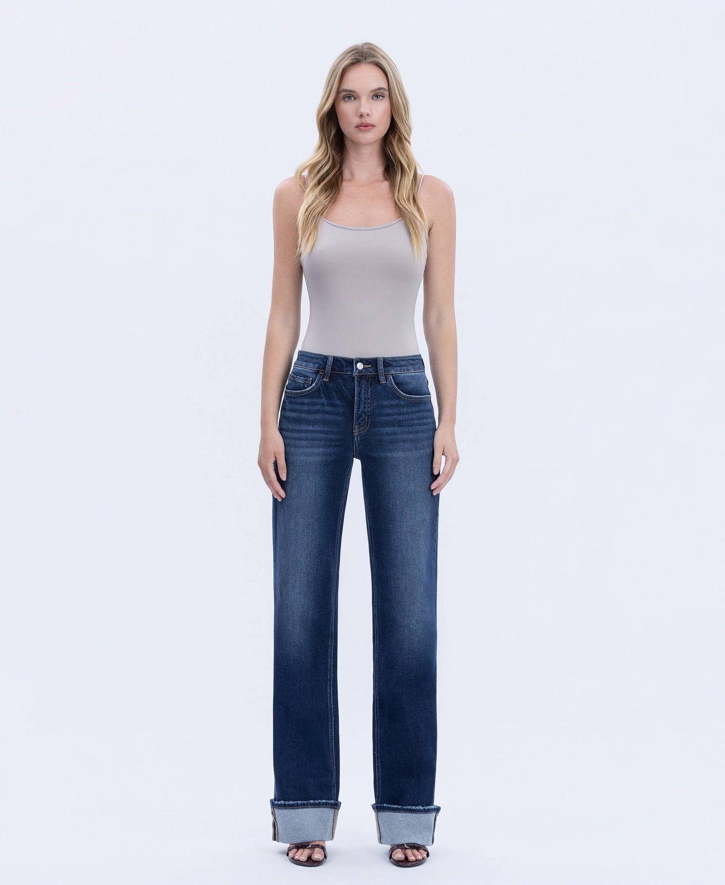DARK HIGH RISE CUFFED JEANS