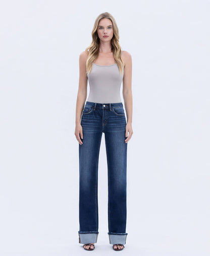 DARK HIGH RISE CUFFED JEANS