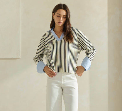 Ivory & Blue Striped Top