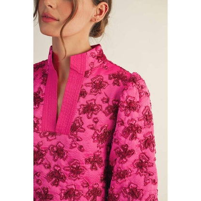 Hot Pink Floral Jacquard Top