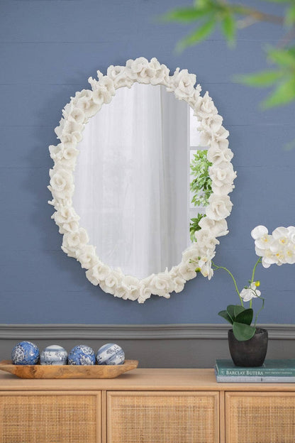 27.5x3x35.5" Faux Coral Frame Round Wall Mirror - White