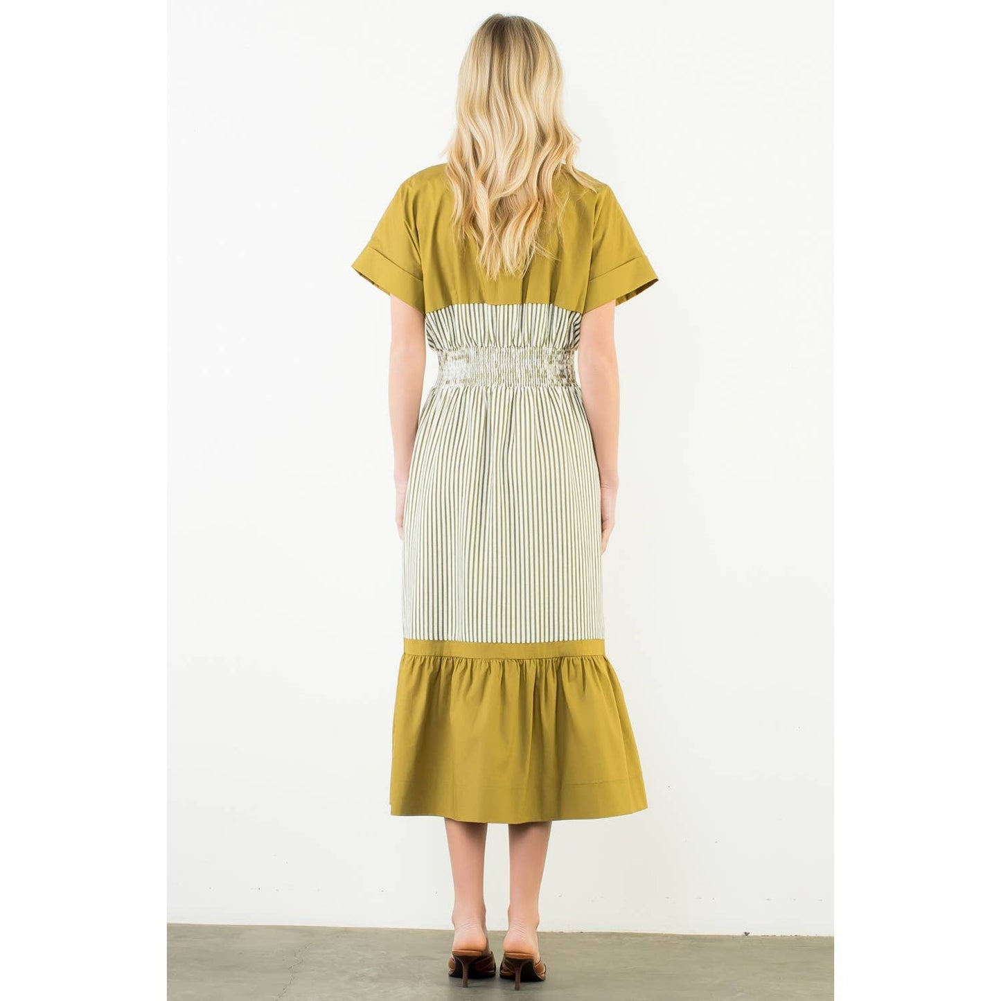 Olive Striped Midi Dress