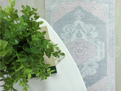 Turkish Rug, Gray Light Pink Ivory Vintage Oushak Geometric Area Rugs